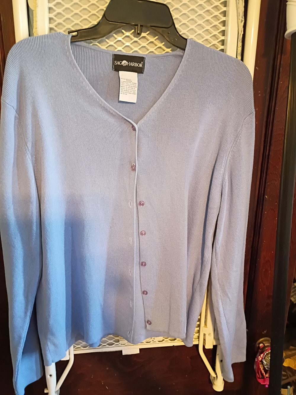 Sag Harbor Light Blue V-Neck Button Front Cardigan
